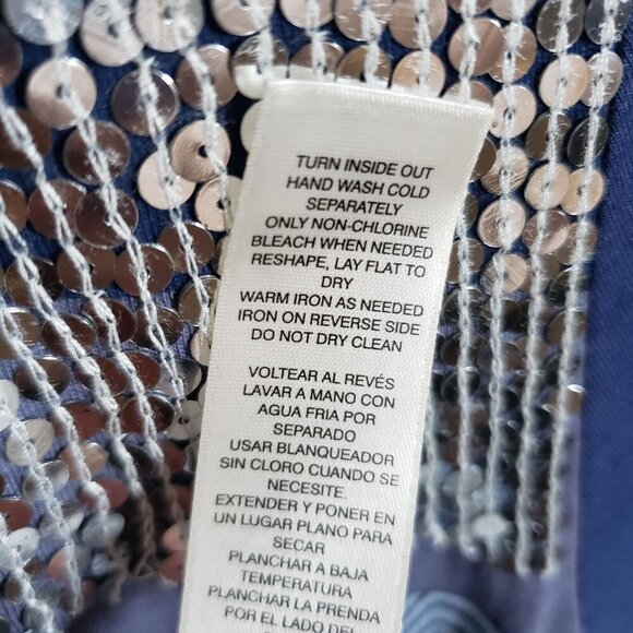 Chico's Eastern Splice Hollis High-Low Tee Blue Size Small Artsy Beaded Sequins - Picture 8 of 8